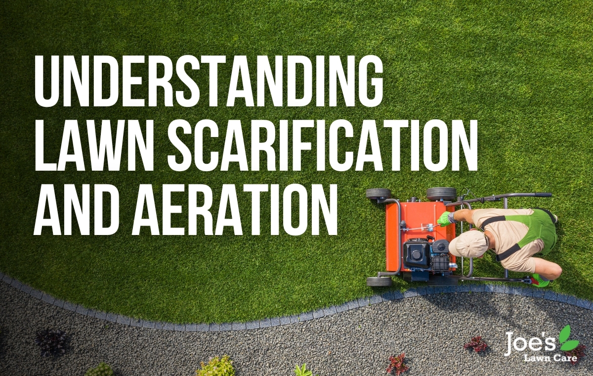 A lawn technician using lawn machinery with the title: Understanding lawn scarification and aeration